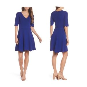 Scalloped trim V- neck dress - NWOT